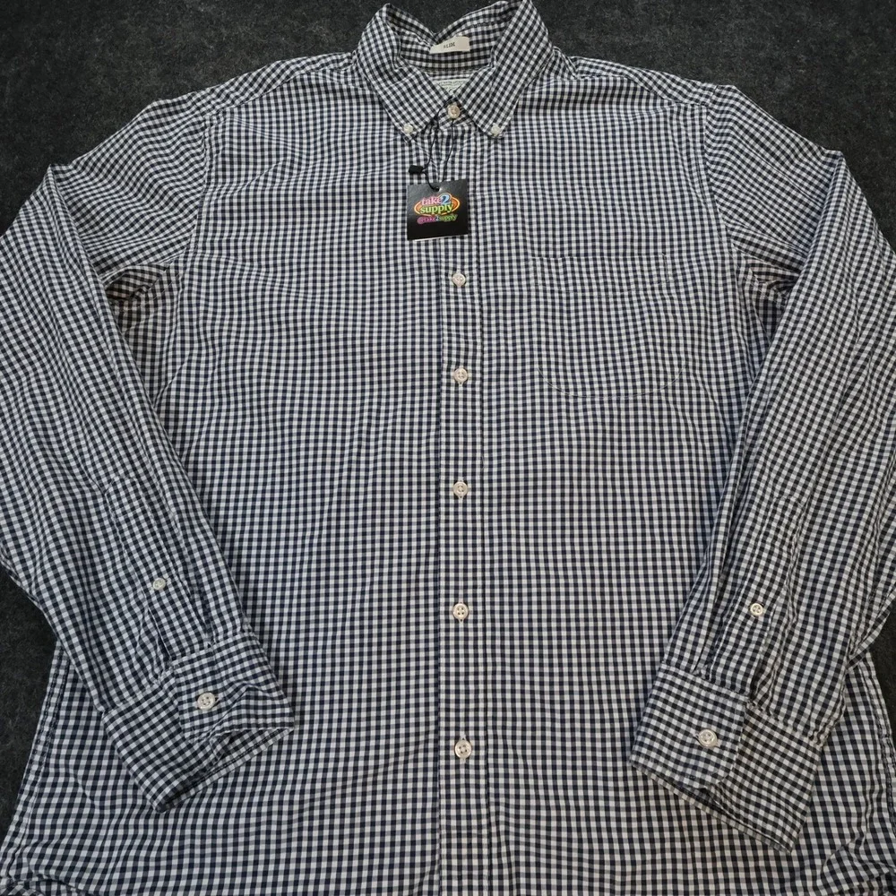 J.Crew Secret Wash Shirt Mens L Navy Excellent Slim Fit Gingham Stretch - Picture 10 of 11